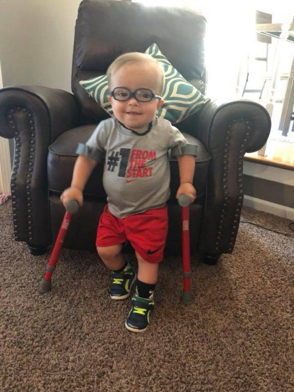 Sweetest Little Boy with Spina Bifida Thrilled He Can Walk with Crutches