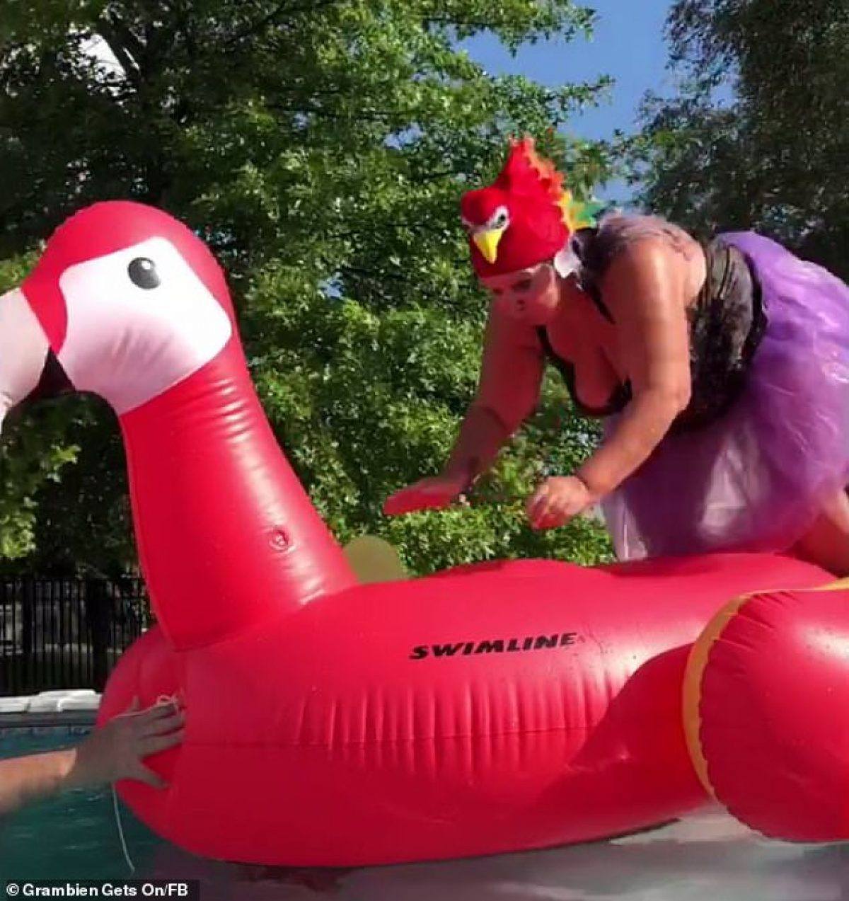 Grandma Hilariously Tries And Fails To Get On Pool Inflatables All Summer
